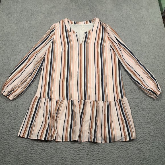 Sadie and Sage Striped Dress Tunic style Ruffle Long Sleeve Medium M - Picture 1 of 10